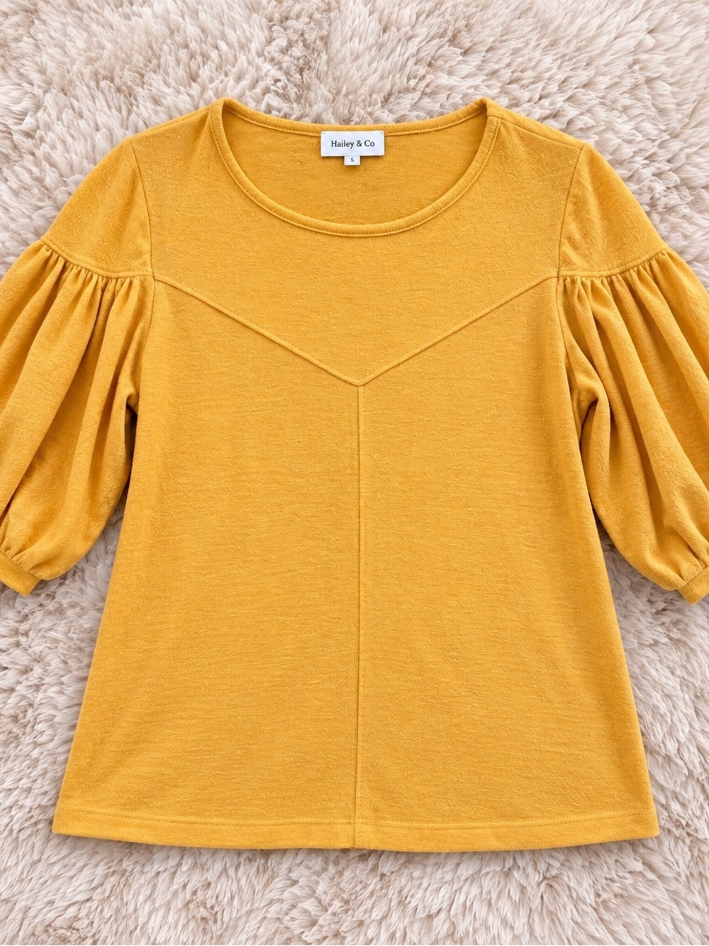 Hailey & Co Mustard Puff-Sleeve Knit Womens Top